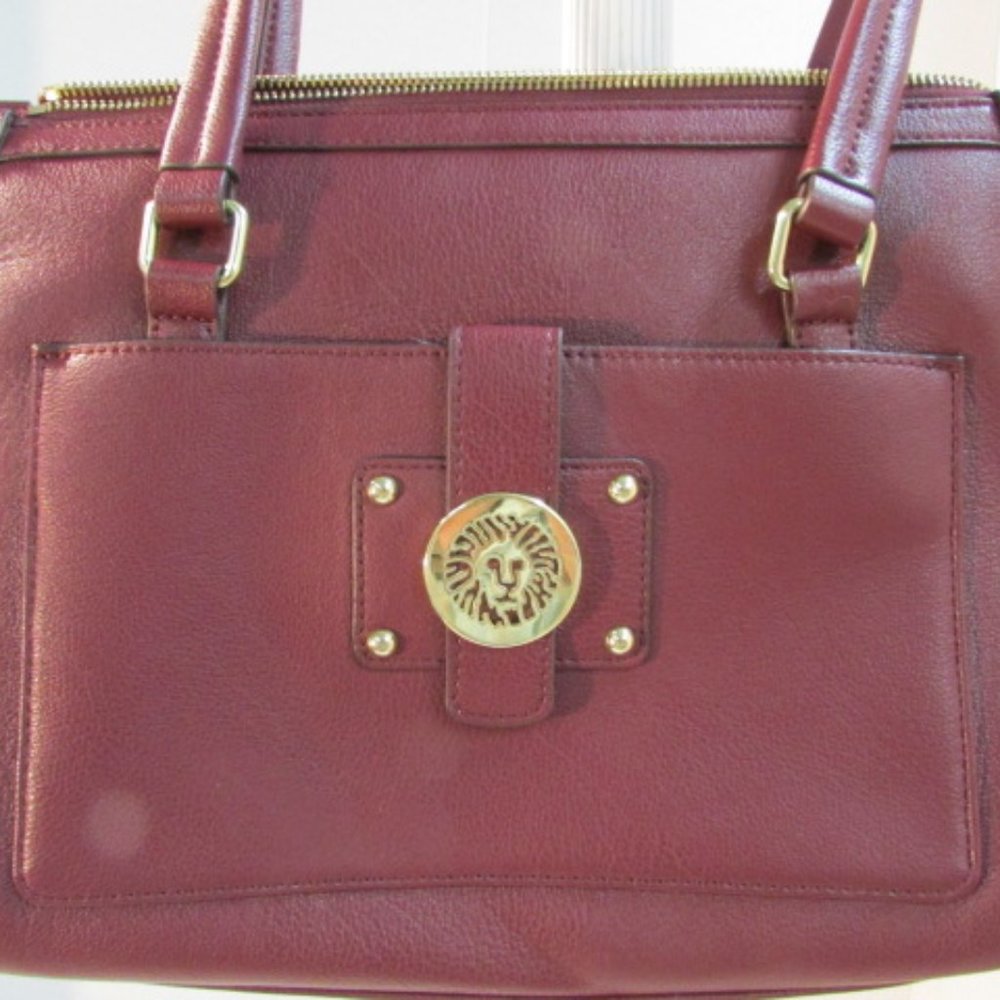 Ann Klein Burgundy Pebble Leather Shoulder Bag